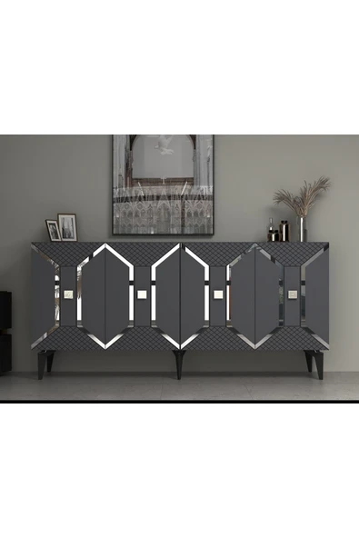 cantek dizayn YUMMEDİ PLEKSİ DESENLİ LAZER ÇİZGİLİ KONSOL ANTRASİT-GÜMÜŞ - 8