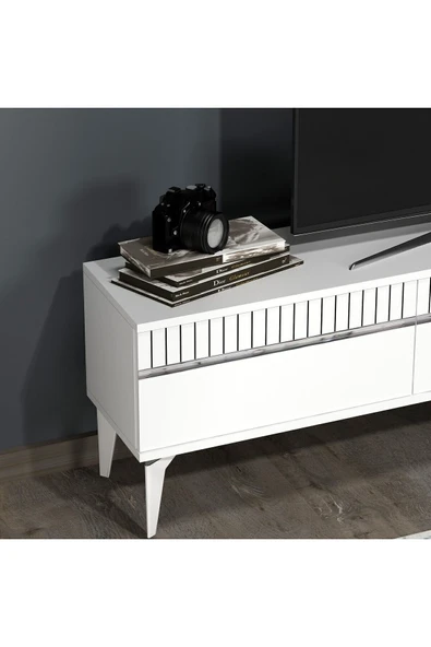 cantek dizayn Defne 180 Cm Tv Sehpası (ALT MODÜL) Beyaz-gümüş - Resim 3