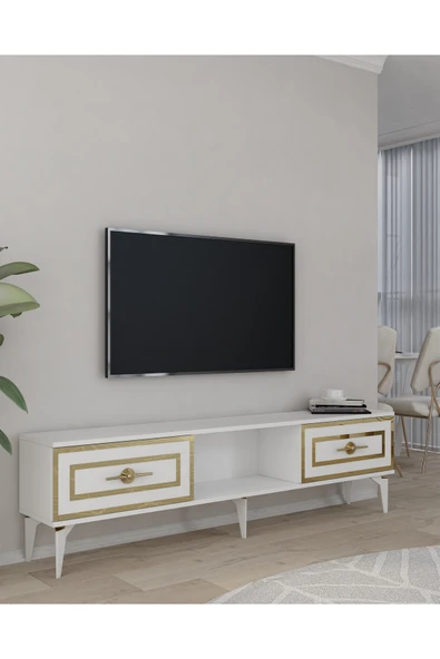 cantek dizayn VİOLACT TV SEHPASI BEYAZ-ALTIN - Resim 2