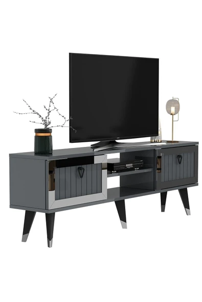 cantek dizayn Lidya Tv Stand Antrasit-gümüş - Resim 5