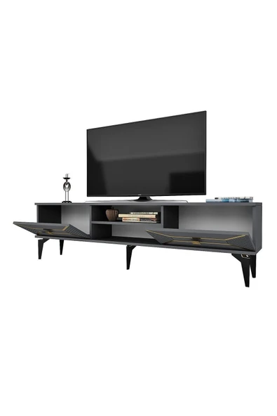 cantek dizayn Yummedi Tv Sehpası Antrasit-altın - Resim 7