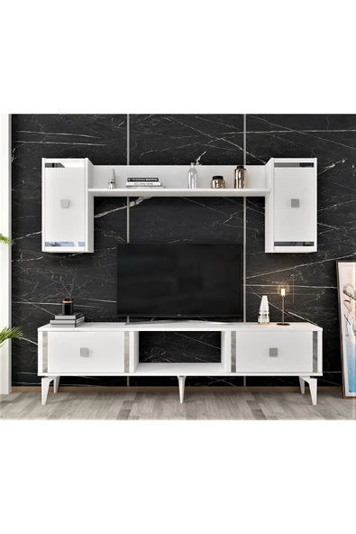 cantek dizayn Dorruk Tv Ünitesi Takımı Beyaz-gümüş ürün görseli