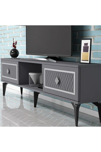 cantek dizayn Heerry Tv Sehpası Alt Modül Antrasit-gümüş - Resim 2