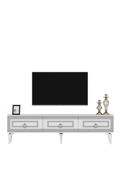 cantek dizayn Karrya 180 Cm Tv Sehpası Beyaz Gümüş - Resim 4