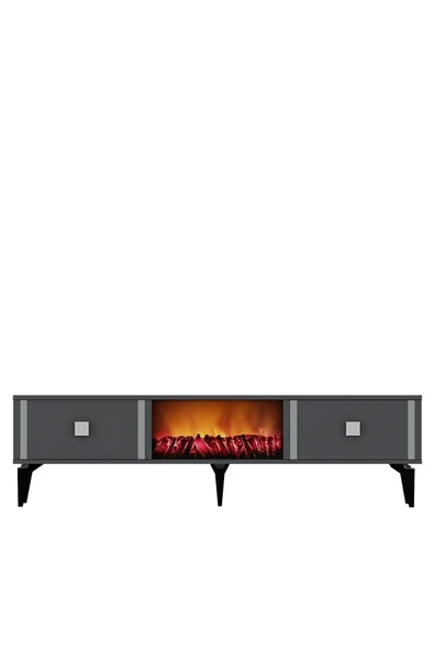 cantek dizayn DORRUK TV SEHPASI (ALT MODÜL) ŞÖMİNELİ ANTRASİT-GÜMÜŞ - Resim 5