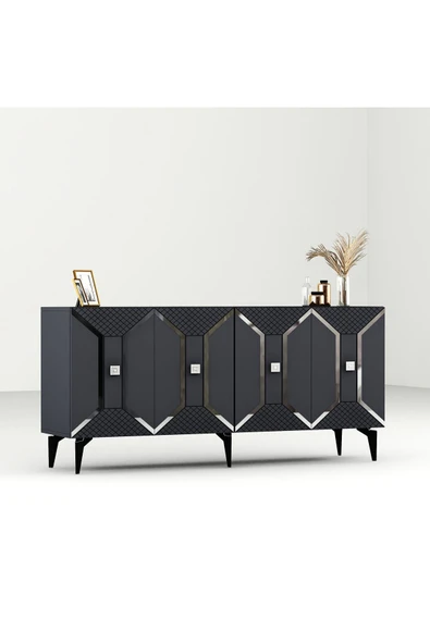 cantek dizayn YUMMEDİ PLEKSİ DESENLİ LAZER ÇİZGİLİ KONSOL ANTRASİT-GÜMÜŞ - 6