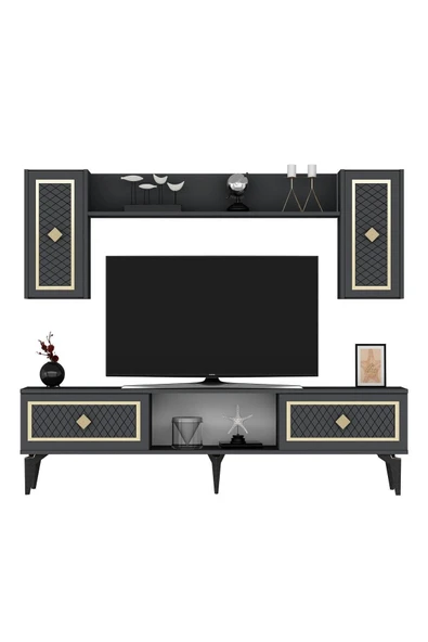 cantek dizayn Heerry Tv Ünitesi Takım Antrasit-altın - 6