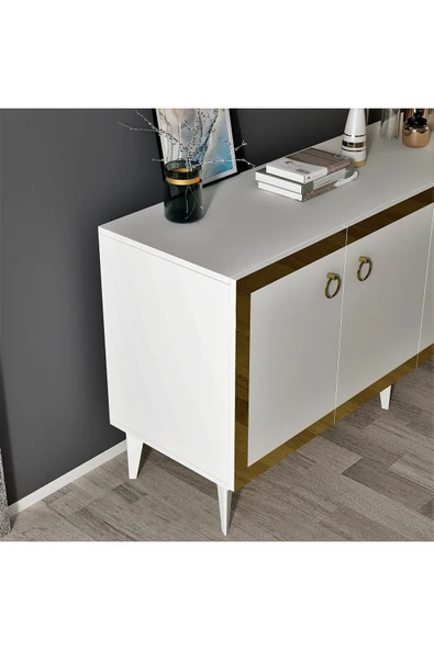 cantek dizayn PONNY LAZER PLEKSİ DESENLİ KONSOL BEYAZ-ALTIN - Resim 5