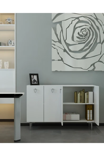 cantek dizayn LEYLACT (KM120) OFİS EVRAK DOLABI BEYAZ-BEYAZ-GÜMÜŞ