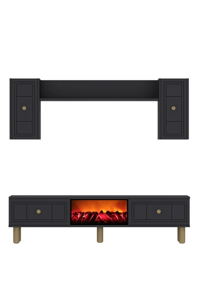 cantek dizayn Darioct Bohem Şömineli (A) Tv Ünitesi Takımı Antrasit-antrasit - 3