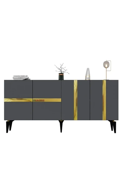 cantek dizayn Vaniact Konsol 4 Kapaklı Antrasit-altın - 7