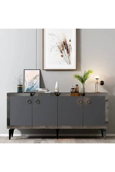 cantek dizayn PONNY LAZER PLEKSİ DESENLİ KONSOL ANTRASİT-GÜMÜŞ - Resim 2