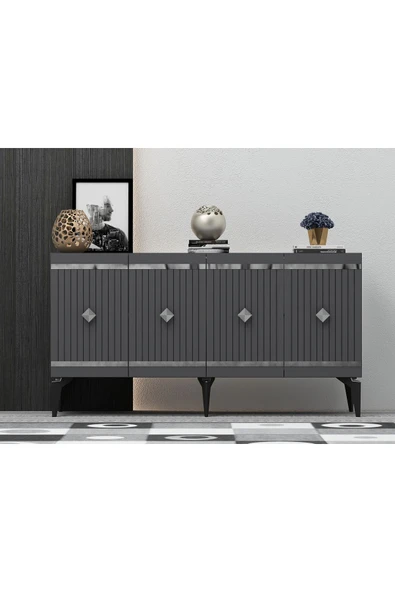 cantek dizayn LENORA TV SEHPASI (alt modül) ve KONSOL 2'Lİ SALON TAKIMI ANTRASİT-GÜMÜŞ - Resim 4