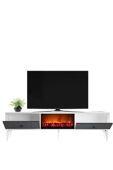 cantek dizayn VARRNA TV SEHPASI ŞÖMİNELİ (ALT MODÜL ) BEYAZ-ANTRASİT - Resim 2