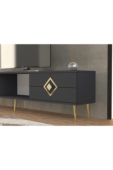 cantek dizayn ROBBERCT TV SEHPASI ANTRASİT-ALTIN - Resim 3