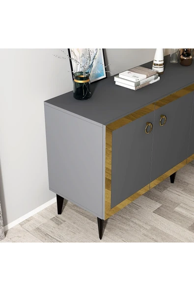 cantek dizayn PONNY LAZER PLEKSİ DESENLİ KONSOL ANTRASİT-ALTIN - 5