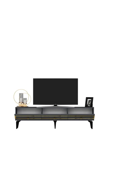 cantek dizayn İppek 180 Cm Tv Sehpası (ALT MODÜL) Antrasit-altın - Resim 6