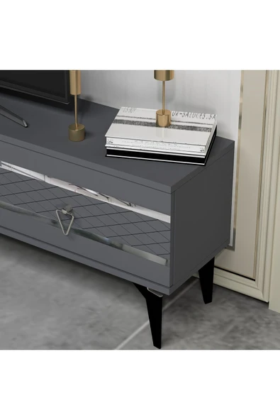 cantek dizayn PELLİN TV SEHPASI ANTRASİT-GÜMÜŞ - Resim 3