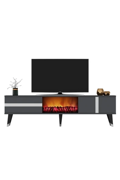cantek dizayn Vannia Tv Sehpası Şömineli (ALT MODÜL) Antrasit-gümüş - Resim 3