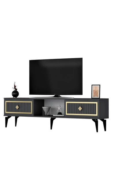 cantek dizayn 150 Cm Nil Tv Sehpası (alt Modül) Antrasit-altın - 4