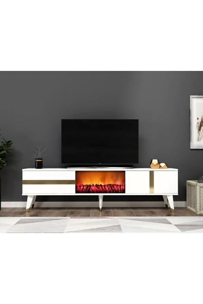 cantek dizayn Vannia Tv Sehpası Şömineli (ALT MODÜL) Beyaz-altın ürün görseli