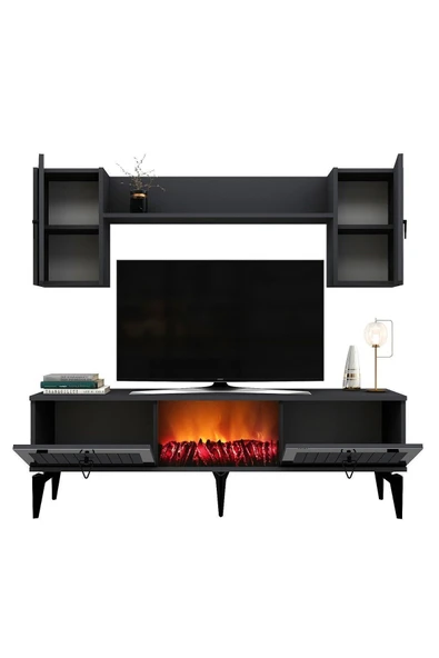 cantek dizayn LİNDA ŞÖMİNELİ TV ÜNİTESİ TAKIMI ANTRASİT-GÜMÜŞ - Resim 6