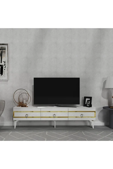 cantek dizayn İppek 180 Cm Tv Sehpası (ALT MODÜL) Beyaz-altın ürün görseli