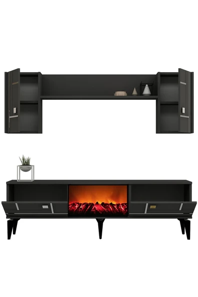 cantek dizayn MADDERA ŞÖMİNELİ TV ÜNİTESİ TAKIMI ANTRASİT-GÜMÜŞ - 4