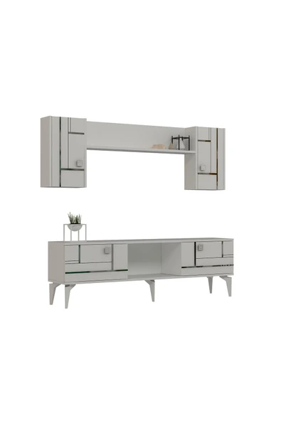 cantek dizayn MADDERA 150 CM  TV ÜNİTESİ TAKIMI BEYAZ-GÜMÜŞ - 4