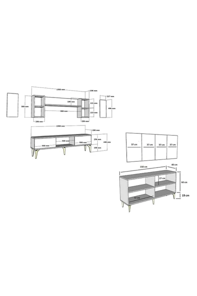 cantek dizayn ASEL TV ÜNİTESİ ve KONSOL 2'Lİ SALON TAKIMI BEYAZ-ALTIN - 8