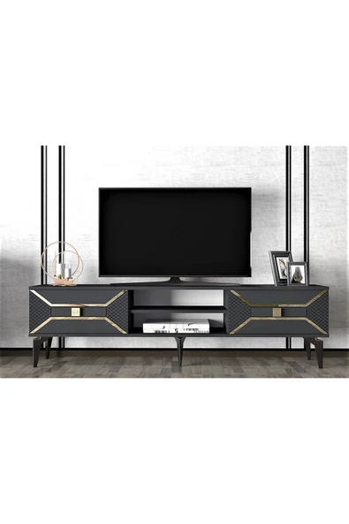 cantek dizayn Yummedi Tv Sehpası Antrasit-altın - Resim 4
