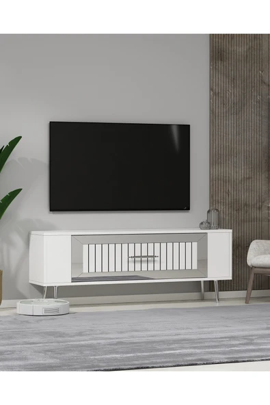 cantek dizayn RETROLP3CT TV SEHPASI BEYAZ-GÜMÜŞ - Resim 2