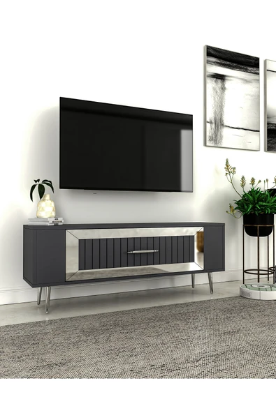 cantek dizayn RETROLP3CT TV SEHPASI ANTRASİT-GÜMÜŞ - Resim 2