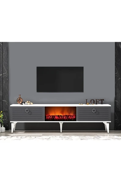 cantek dizayn ARRONA TV SEHPASI (ALT MODÜL) ŞÖMİNELİ BEYAZ-ANTRASİT ürün görseli