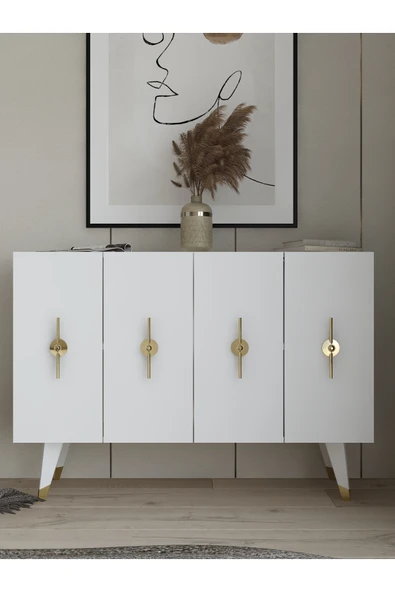 cantek dizayn Quartct (KM120) Konsol , Çok Amaçlı Dolap Beyaz-altın (RAMADA KULP) ürün görseli