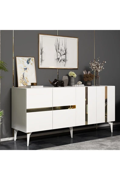 cantek dizayn Vaniact Konsol 4 Kapaklı Beyaz-altın ürün görseli