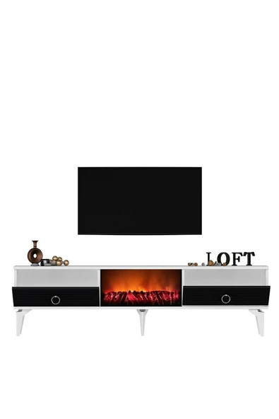 cantek dizayn ARRONA TV SEHPASI (ALT MODÜL) ŞÖMİNELİ BEYAZ-ANTRASİT - Resim 4