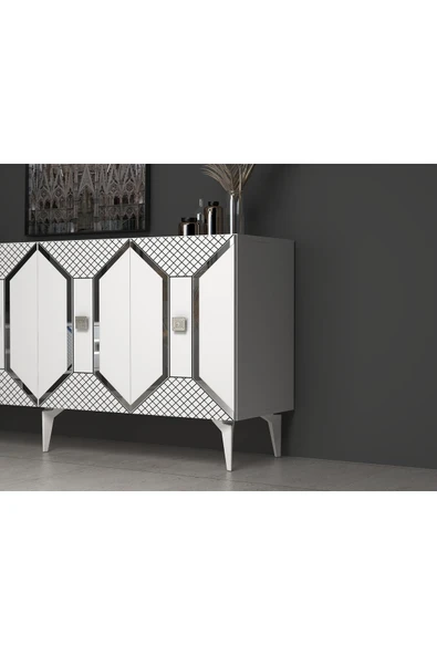 cantek dizayn YUMMEDİ PLEKSİ DESENLİ LAZER ÇİZGİLİ KONSOL BEYAZ-GÜMÜŞ - Resim 5