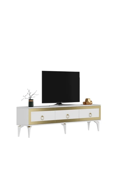 cantek dizayn Ponny 180 Cm Tv Sehpası Beyaz Altın - Resim 5