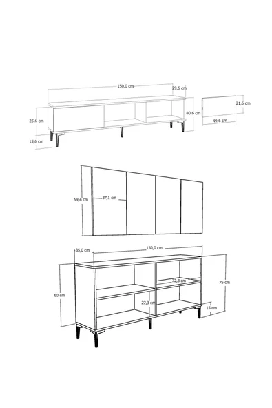 cantek dizayn WENYCT KONSOL (KB150), TV SEHPASI 2 Lİ SALON TAKIMI BEYAZ-BEYAZ - Resim 6
