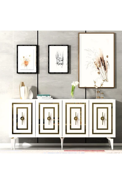 cantek dizayn VİOLLA LAZER DESENLİ 4 KAPAKLI KONSOL BEYAZ-ALTIN - Resim 6