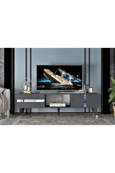 cantek dizayn VANNİA TV SEHPASI ve KONSOL 2'li SALON TAKIMI ANTRASİT-GÜMÜŞ - Resim 4