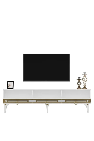 cantek dizayn Karrya 180 Cm Tv Sehpası Beyaz Altın - Resim 6