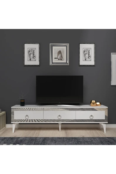 cantek dizayn Ponny 180 Cm Tv Sehpası Beyaz Gümüş ürün görseli