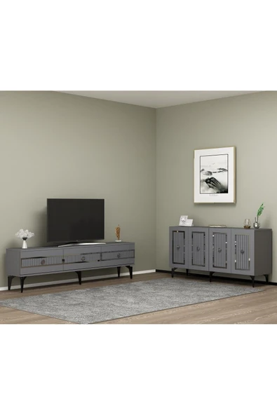 cantek dizayn Nora Tv Sehpası (ALT MODÜL) Ve Konsol 2'li Salon Takımı Antrasit-gümüş ürün görseli
