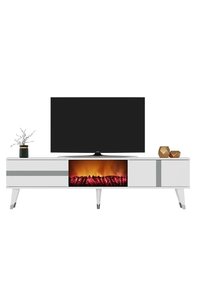 cantek dizayn Vannia Tv Sehpası Şömineli (ALT MODÜL) Beyaz-gümüş - Resim 3