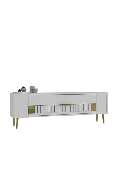 cantek dizayn Retrolp4ct Tv Sehpası Beyaz-altın - Resim 4