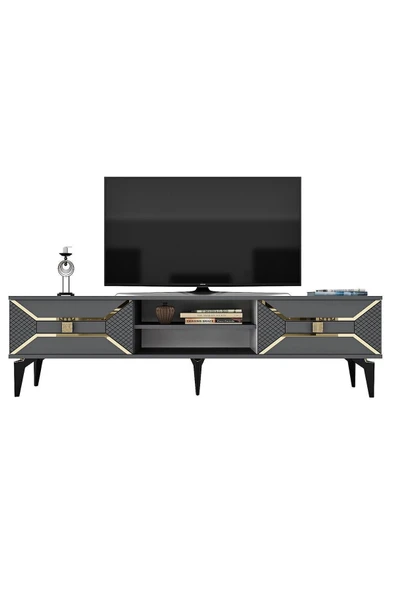 cantek dizayn Yummedi Tv Sehpası Antrasit-altın - Resim 5