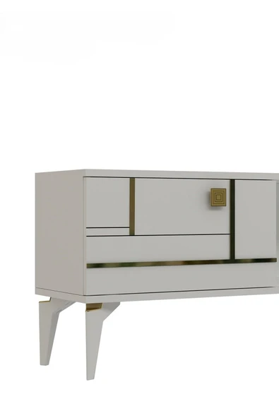 cantek dizayn MADDERA ŞÖMİNELİ TV ÜNİTESİ TAKIMI BEYAZ-ALTIN - 4