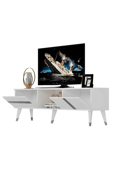 cantek dizayn VANNİA TV SEHPASI (ALT MODÜL) BEYAZ-GÜMÜŞ - Resim 5